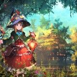 Konachan.com---200381-blue-eyes-bow-brown-hair-building-dress-flowers-hat-jumpei99-leaves-long-hair-mage-original-scenic-staff-tree-water-witch-hat4102b8399c0c828aed645bb6f44bd486