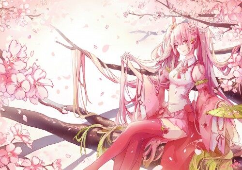 Konachan.com 200462 cherry blossoms fan hatsune miku kinoko hime long hair petals pink eyes pink hai