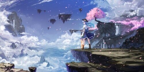 Konachan.com---200647-bow-cherry-blossoms-clouds-cloudy.r-hat-hinanawi-tenshi-landscape-long-hair-petals-scenic-skirt-sky-sword-touhou-tree-weaponf1380a2f90d5ab5210fec268d5f68f85.jpg