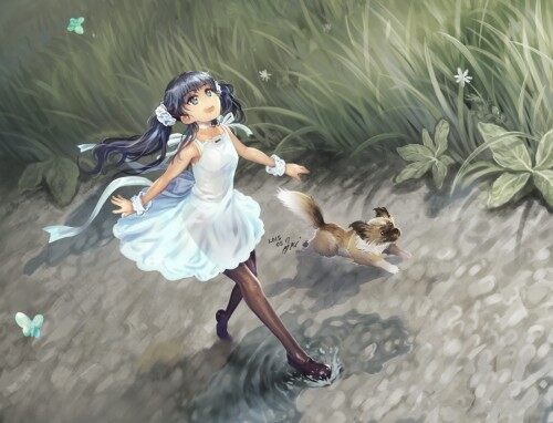 Konachan.com---200652-animal-ayaki-black-hair-butterfly-choker-dog-dress-flowers-grass-landscape-long-hair-original-pantyhose-scenic-signed-twintails-water-wristwearde67a0c4616456287cf32cd57cf48c9a.jpg