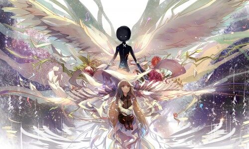 Konachan.com 200662 brown eyes brown hair deemo flowers girl (deemo) jpeg artifacts long hair music 