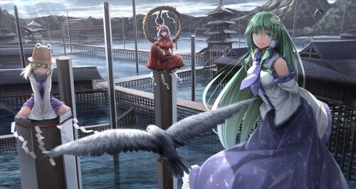 Konachan.com---200679-animal-bird-building-clouds-dress-green-hair-hat-kochiya-sanae-landscape-long-hair-miko-moriya-suwako-ribbons-ryosios-scenic-shrine-skirt-touhou-waterac51f9ba31716de08c801bd49c97.jpg