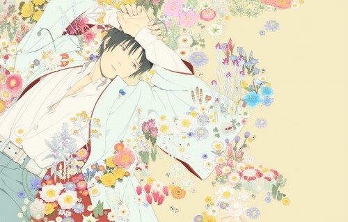 Konachan.com 201117 all male black eyes black hair brown flowers honya lala japanese clothes male or