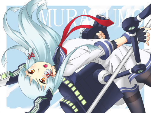 Konachan.com 201119 anthropomorphism blue hair blush bow brown eyes gloves kantai collection long ha