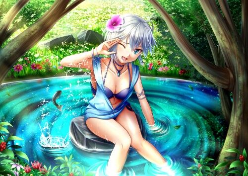 Konachan.com---201136-animal-barefoot-bikini-blue-eyes-choker-fish-flowers-grass-gray-hair-leaves-necklace-scenic-short-hair-swimsuit-tree-water-wet-wink-wristweard177284b8029408965ef2e5b9ec97340.jpg