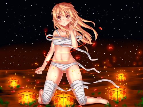 Konachan.com 201137 bandage barefoot blonde hair fast runner 2024 long hair navel night original pet