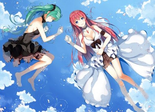 Konachan.com---201163-2girls-aqua-hair-barefoot-blue-eyes-breasts-choker-cleavage-clouds-dress-long-hair-petals-pink-hair-sideboob-sky-teichi-twintails-vocaloid-water-wet2cb0f2a631f2295efd0aa48f6b7bee.jpg