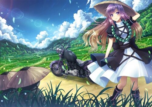 Konachan.com---201361-akashio-boots-clouds-dress-grass-hat-hijiri-byakuren-landscape-long-hair-motorcycle-necklace-purple-eyes-scenic-sky-touhoue75f847e32c992cc5de2f9b95bf5b00d.jpg