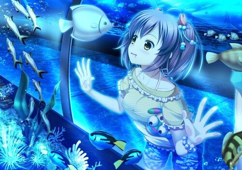 Konachan.com 201443 33paradox animal blue bubbles fish original polychromatic shorts twintails under