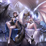 Konachan.com---201515-2girls-barefoot-black-hair-breasts-flowers-irua-original-red-eyes-short-hair-sideboob-white-hair-wings8dfd5f750b2ad954666f55f981e20978