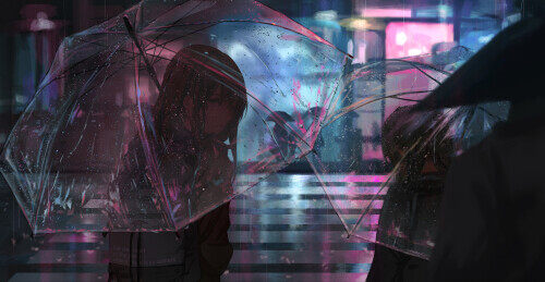 城市夜景 女子 雨伞 4k高清动漫壁纸 彼岸图网