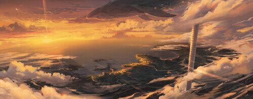 Konachan.com 283743 animal building clouds fish landscape nobody nodata original scenic sky sunset w