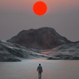 red-sun-apocalypse-man-walking-lonely-mountain-landscape-49641